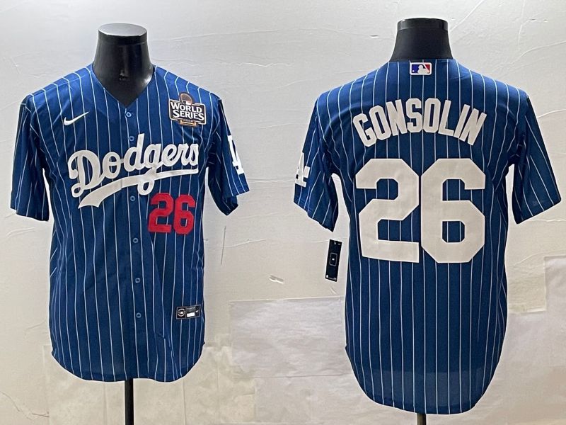 Men Los Angeles Dodgers #26 Gonsolin Blue Stripe Fashion Game 2025 Nike MLB Jersey style 2
